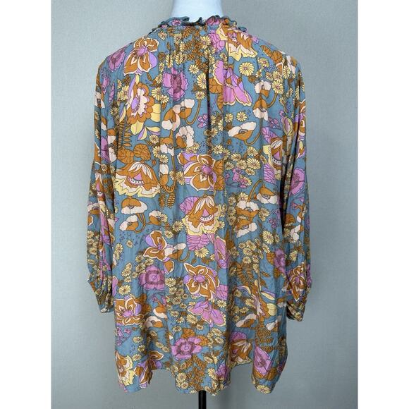 NWT Entro Women's Sz S Runs Big V-neck ruffled Collar floral 3/4 sleeves Boho - Picture 7 of 16